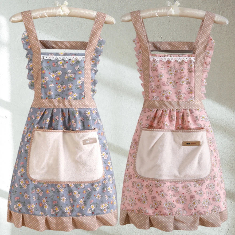 Blumenmuster Küchenschürze | Verstellbare Schürze für Schutz beim Kochen 3