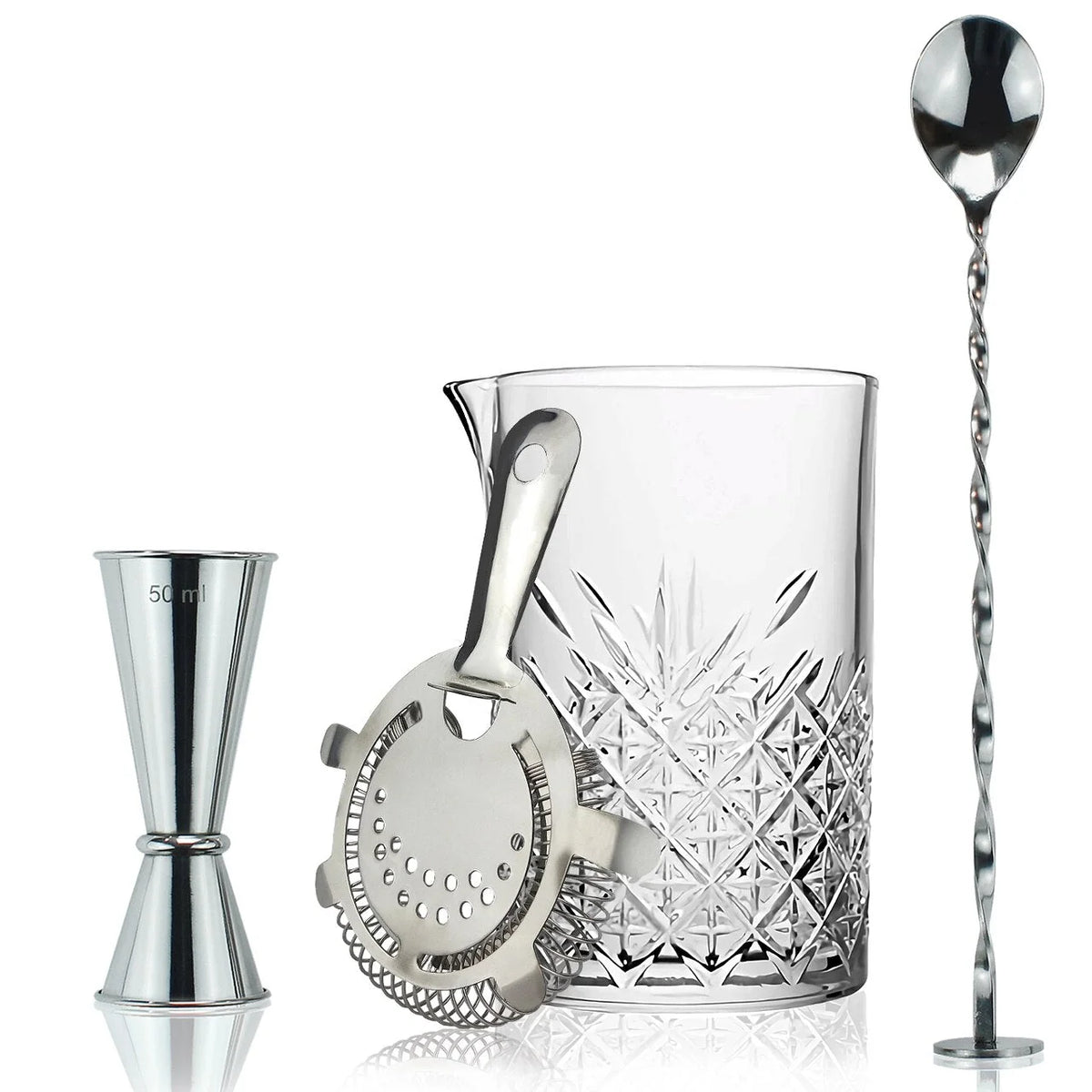Cocktailsset | 4-teiliges Cocktail-Rührglas-Set mit Edelstahl-Jigger | Elegantes Mixset für Perfekte Drinks 0