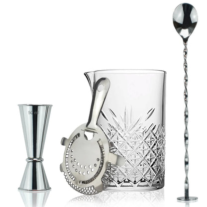 Cocktailsset | 4-teiliges Cocktail-Rührglas-Set mit Edelstahl-Jigger | Elegantes Mixset für Perfekte Drinks 0