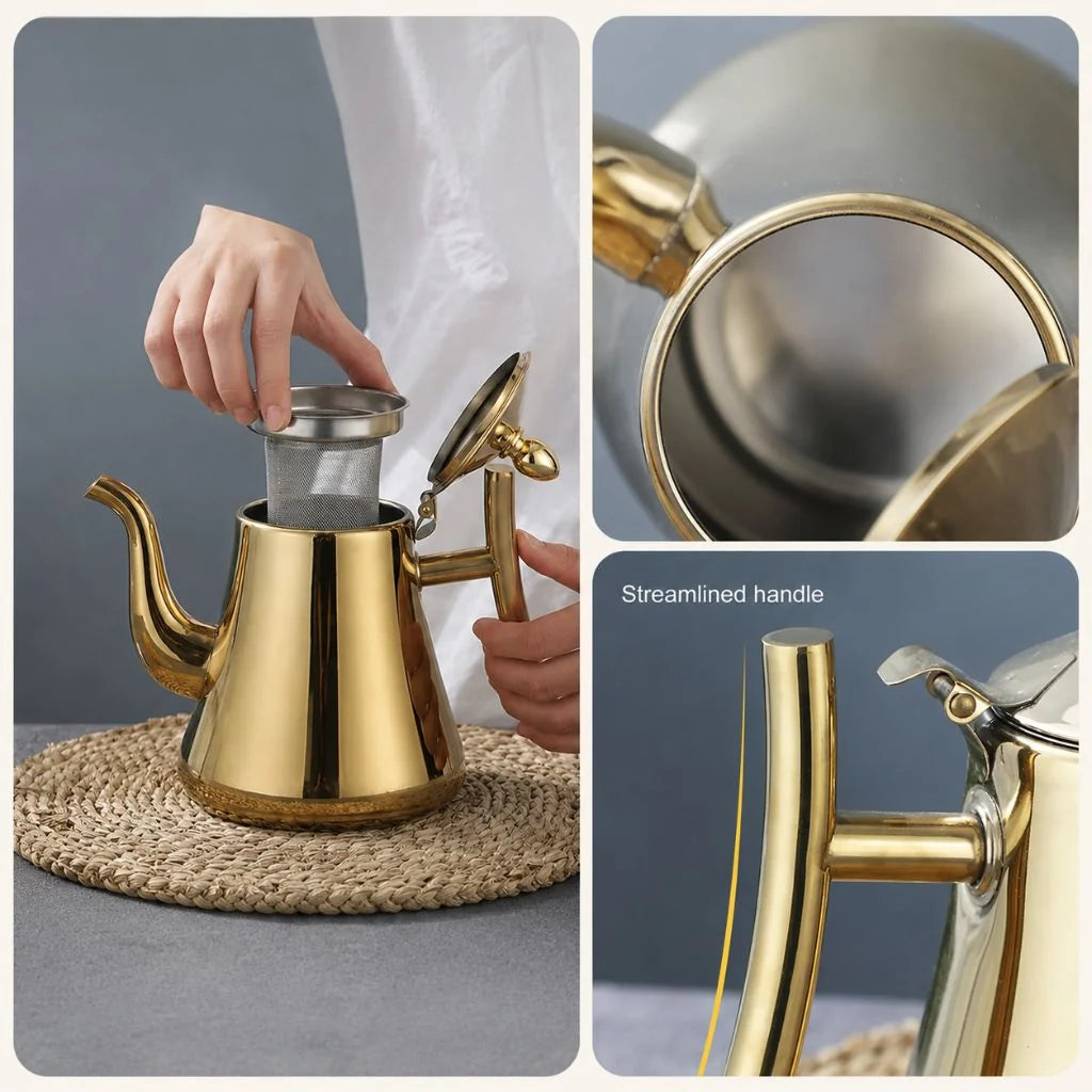 Edelstahl Wasserkocher mit Filter für Tee und Kaffee | Einhandbedienung für mühelose Zubereitung 3