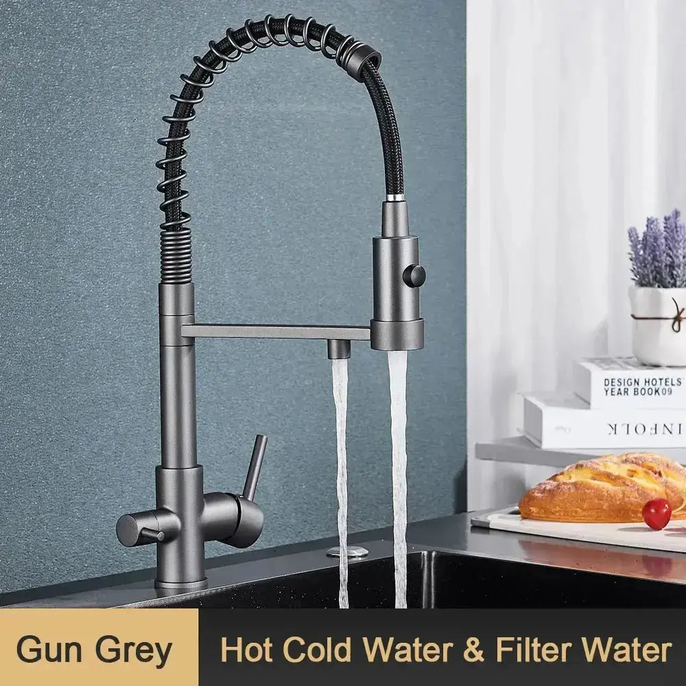Elegante 3-Wege-Küchenarmatur mit Ausziehbrause für Heißes, Kaltes und Gereinigtes Wasser 0