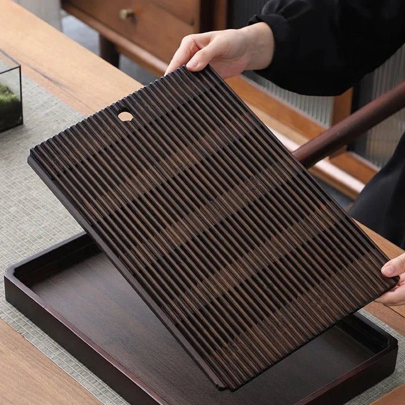 Elegantes Bambus-Teetablett mit Wasserablaufsystem | Traditioneller japanischer Stil für stilvolles Teetrinken 3
