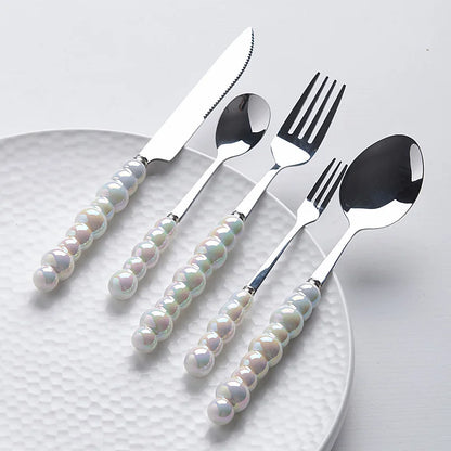 Elegantes Besteckset | Edelstahl mit Perlgriff für stilvolle Anlässe 0