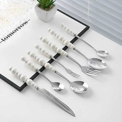 Elegantes Besteckset | Edelstahl mit Perlgriff für stilvolle Anlässe 1