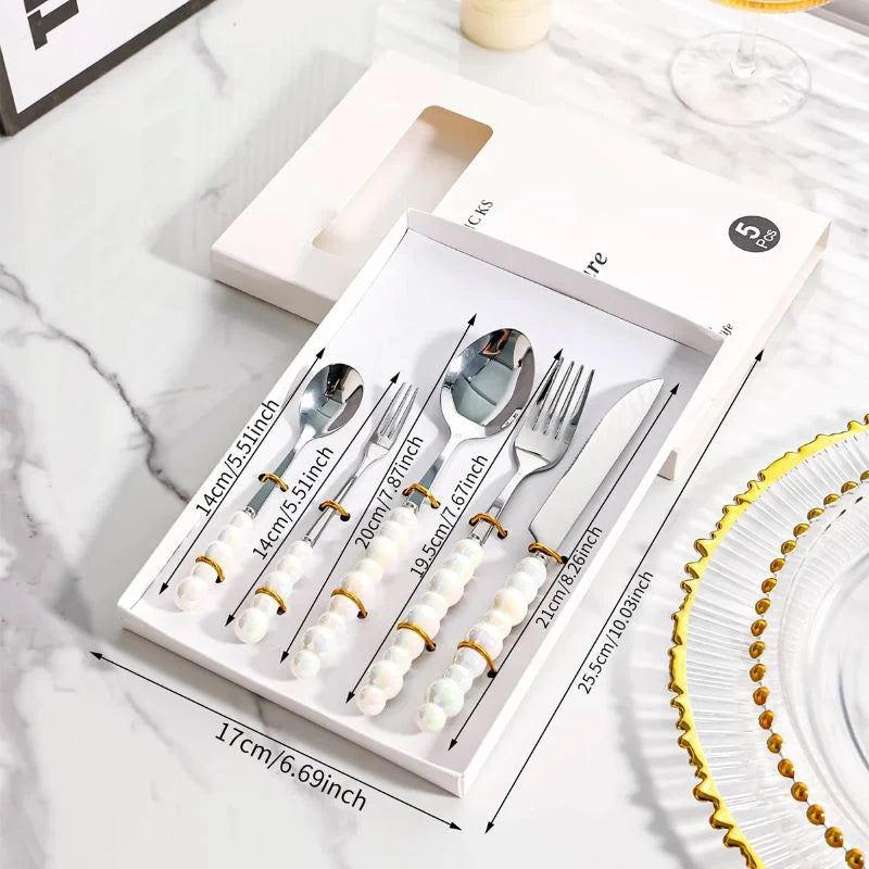 Elegantes Besteckset | Edelstahl mit Perlgriff für stilvolle Anlässe 7