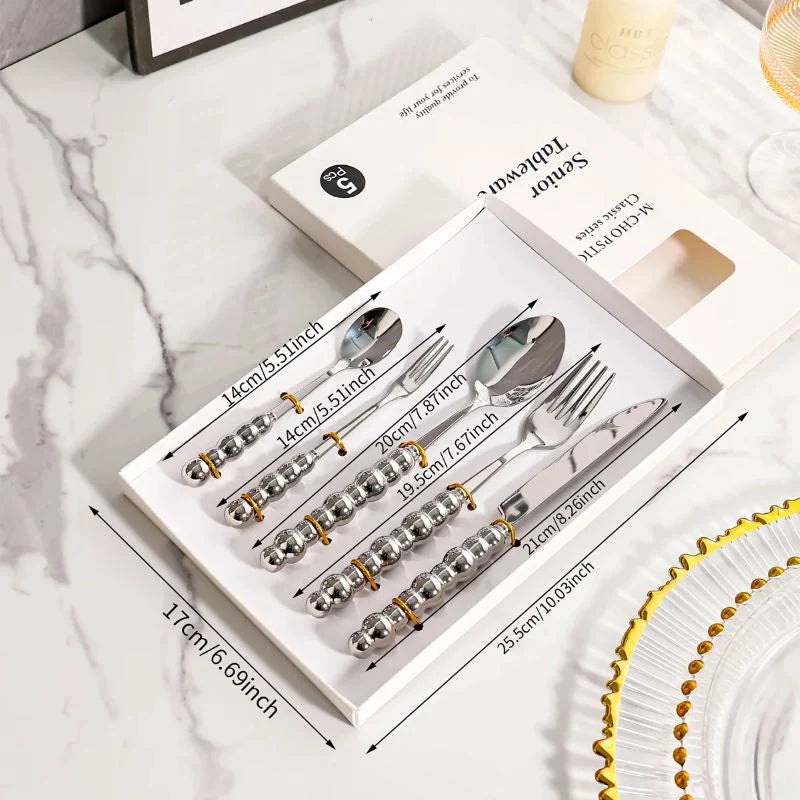 Elegantes Besteckset | Edelstahl mit Perlgriff für stilvolle Anlässe 8