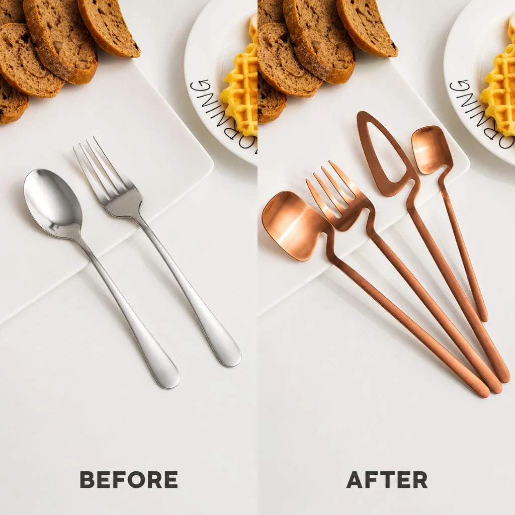Elegantes Besteckset aus Edelstahl mit Schaufeldesign | Praktische Ablage für stilvolle Tischdekoration 5