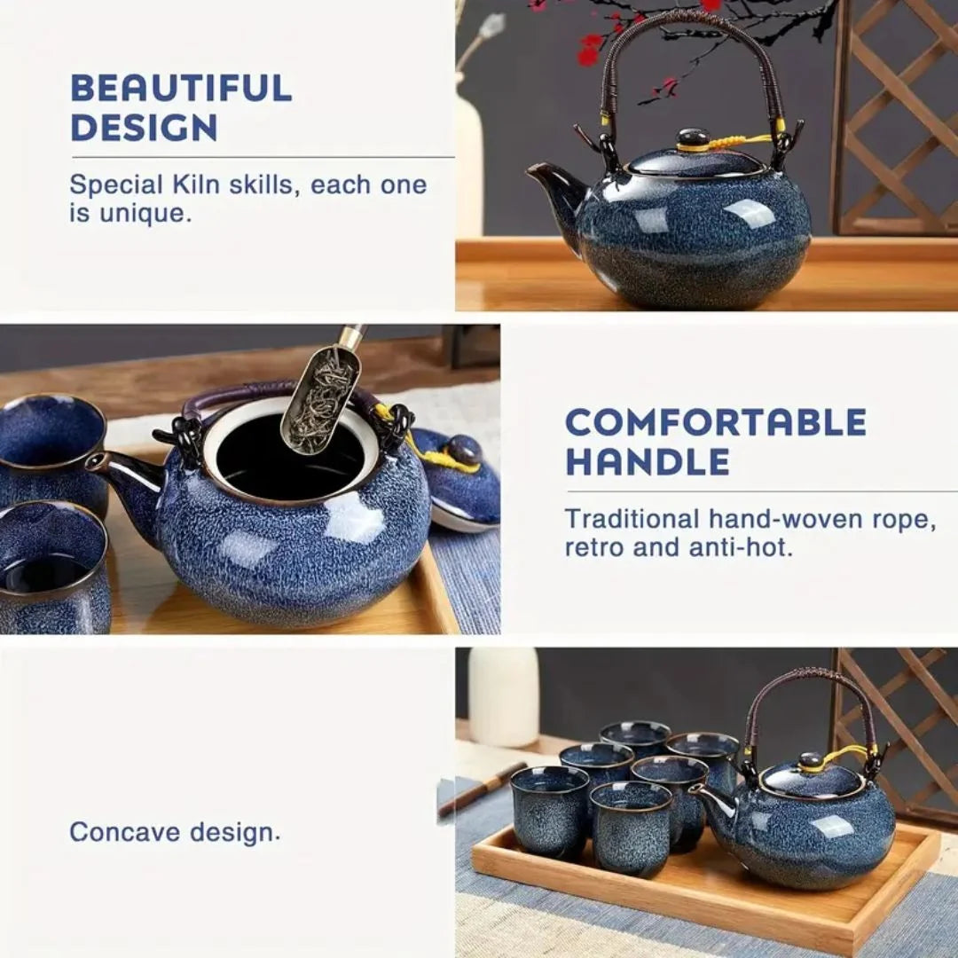 Elegantes Japanisches Keramik-Teeservice mit 700ml Teekanne & 6 Tassen für stilvolles Teetrinken 4