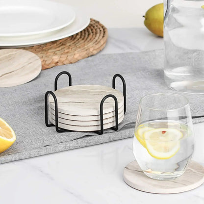 Elegantes Keramik-Untersetzer-Set mit Marmoroptik und Metallhalter – 6-teilig für stilvollen Tischschutz 1