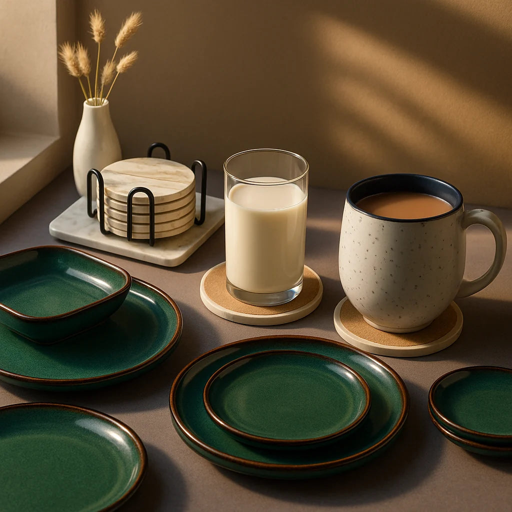 Elegantes Keramik-Untersetzer-Set mit Marmoroptik und Metallhalter – 6-teilig für stilvollen Tischschutz 4