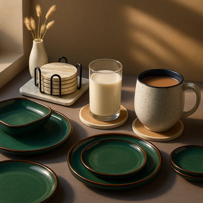 Elegantes Keramik-Untersetzer-Set mit Marmoroptik und Metallhalter – 6-teilig für stilvollen Tischschutz 4