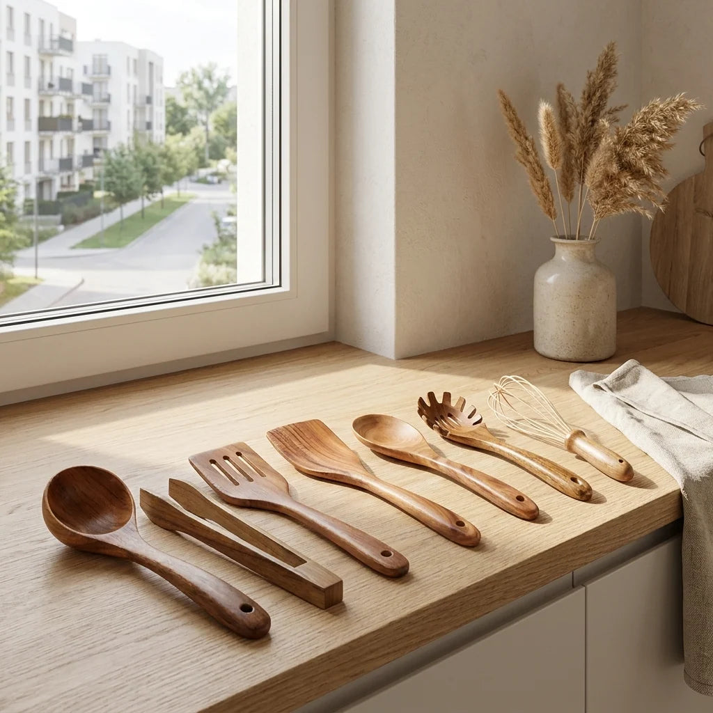 Elegantes Küchenutensilien-Set aus Teakholz mit Hochwertigen Werkzeugen | Nachhaltige Küchenhilfe für Kulinarische Meisterwerke 6