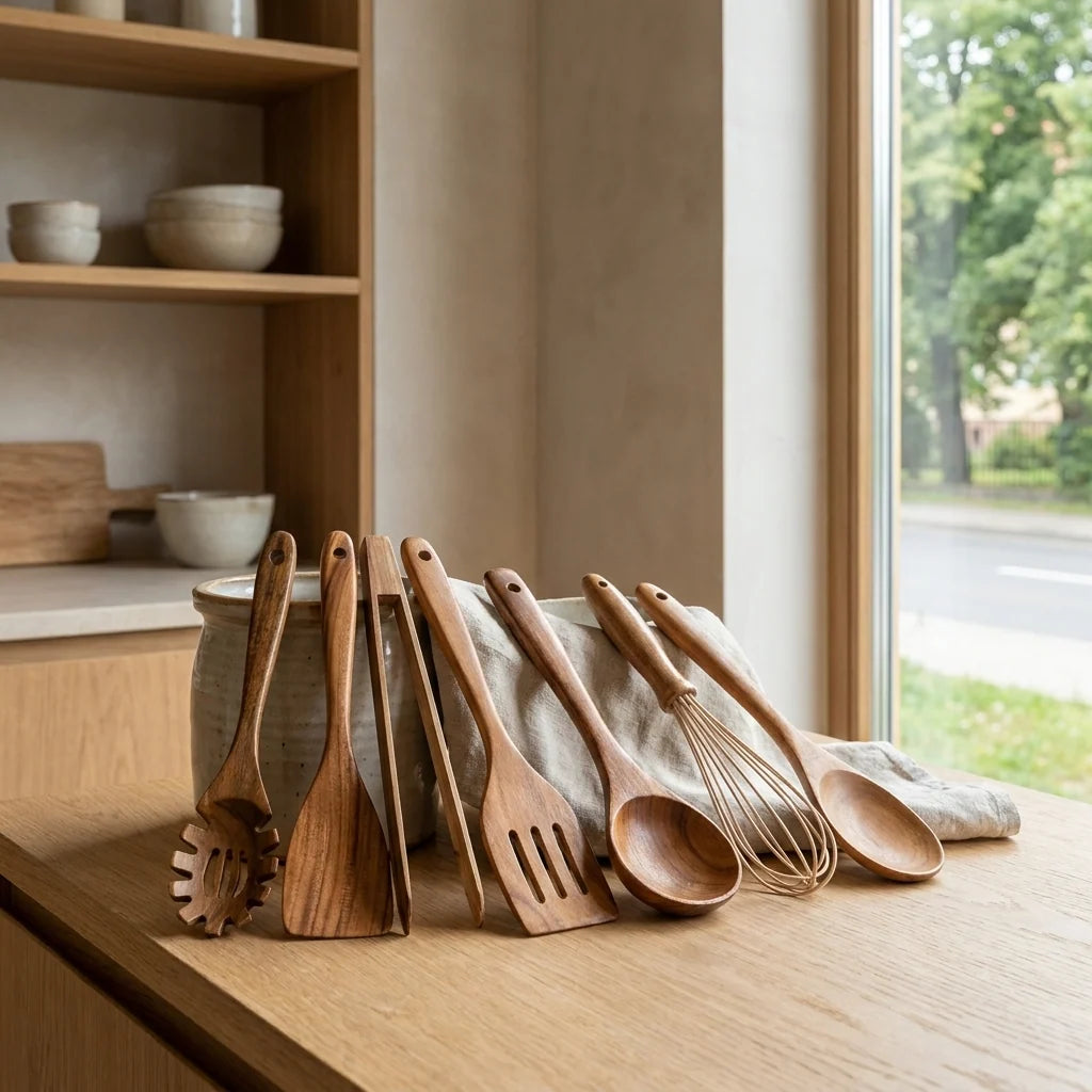 Elegantes Küchenutensilien-Set aus Teakholz mit Hochwertigen Werkzeugen | Nachhaltige Küchenhilfe für Kulinarische Meisterwerke 7