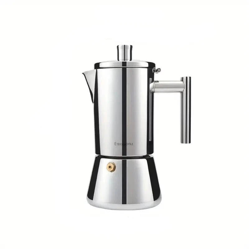 Italienische Moka-Kanne | Edelstahl-Design mit hitzebeständigem Griff | Perfekte Kaffeezubereitung für Zuhause 0