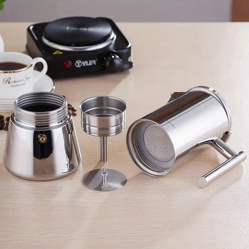 Italienische Moka-Kanne | Edelstahl-Design mit hitzebeständigem Griff | Perfekte Kaffeezubereitung für Zuhause 2