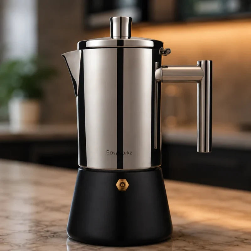 Italienische Moka-Kanne | Edelstahl-Design mit hitzebeständigem Griff | Perfekte Kaffeezubereitung für Zuhause 4