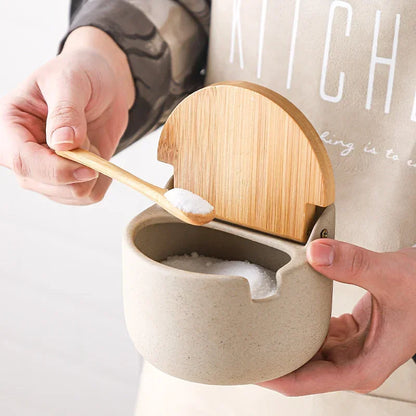 Kanso | Keramik Gewürzglas mit Bambusdeckel & Löffel | Minimalistisches Design für Ordnung in der Küche 0