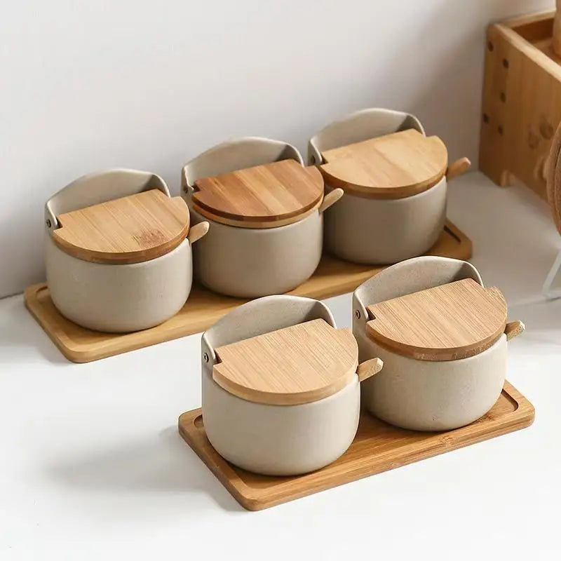 Kanso | Keramik Gewürzglas mit Bambusdeckel & Löffel | Minimalistisches Design für Ordnung in der Küche 1