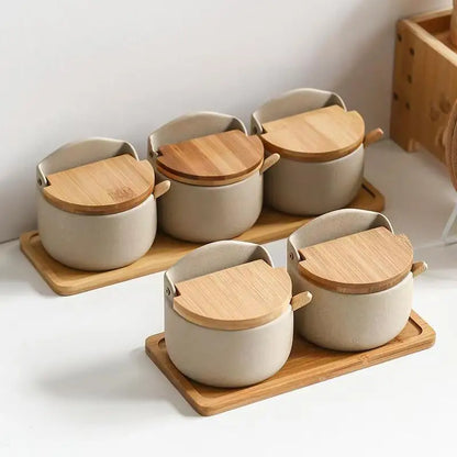 Kanso | Keramik Gewürzglas mit Bambusdeckel & Löffel | Minimalistisches Design für Ordnung in der Küche 1