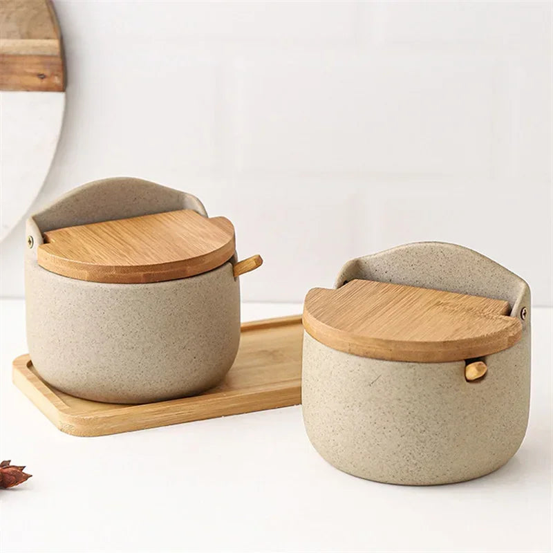 Kanso | Keramik Gewürzglas mit Bambusdeckel & Löffel | Minimalistisches Design für Ordnung in der Küche 2