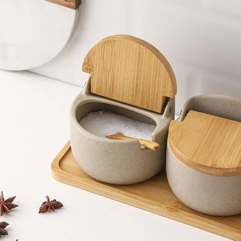 Kanso | Keramik Gewürzglas mit Bambusdeckel & Löffel | Minimalistisches Design für Ordnung in der Küche 3