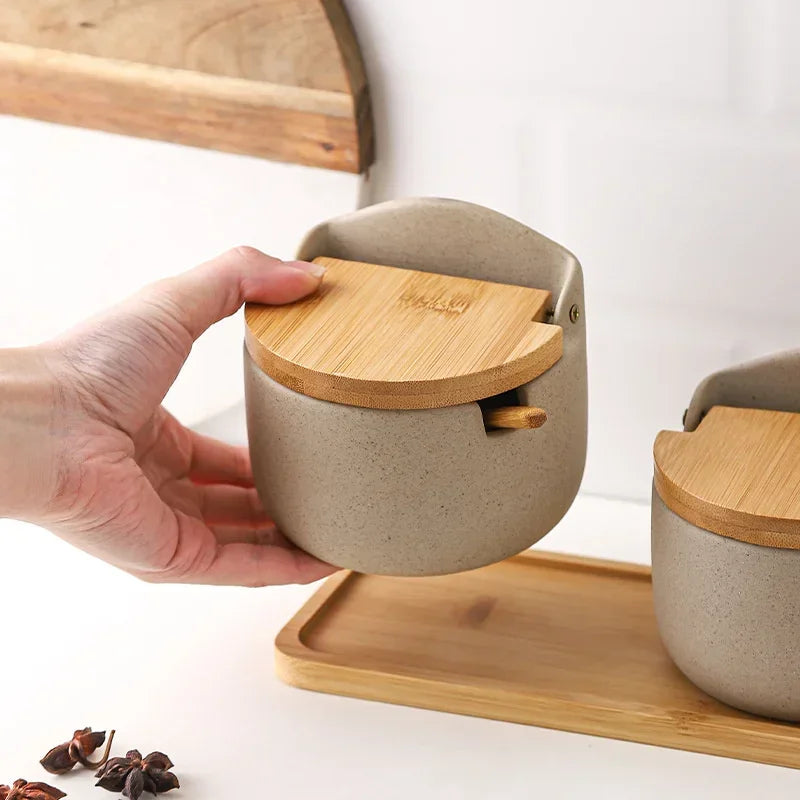 Kanso | Keramik Gewürzglas mit Bambusdeckel & Löffel | Minimalistisches Design für Ordnung in der Küche 4