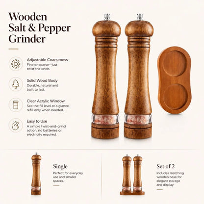 Klassische Gewürzmühle aus Holz mit Einstellbarem Mahlgrad | Zeitloses Design für Perfekte Würze 4