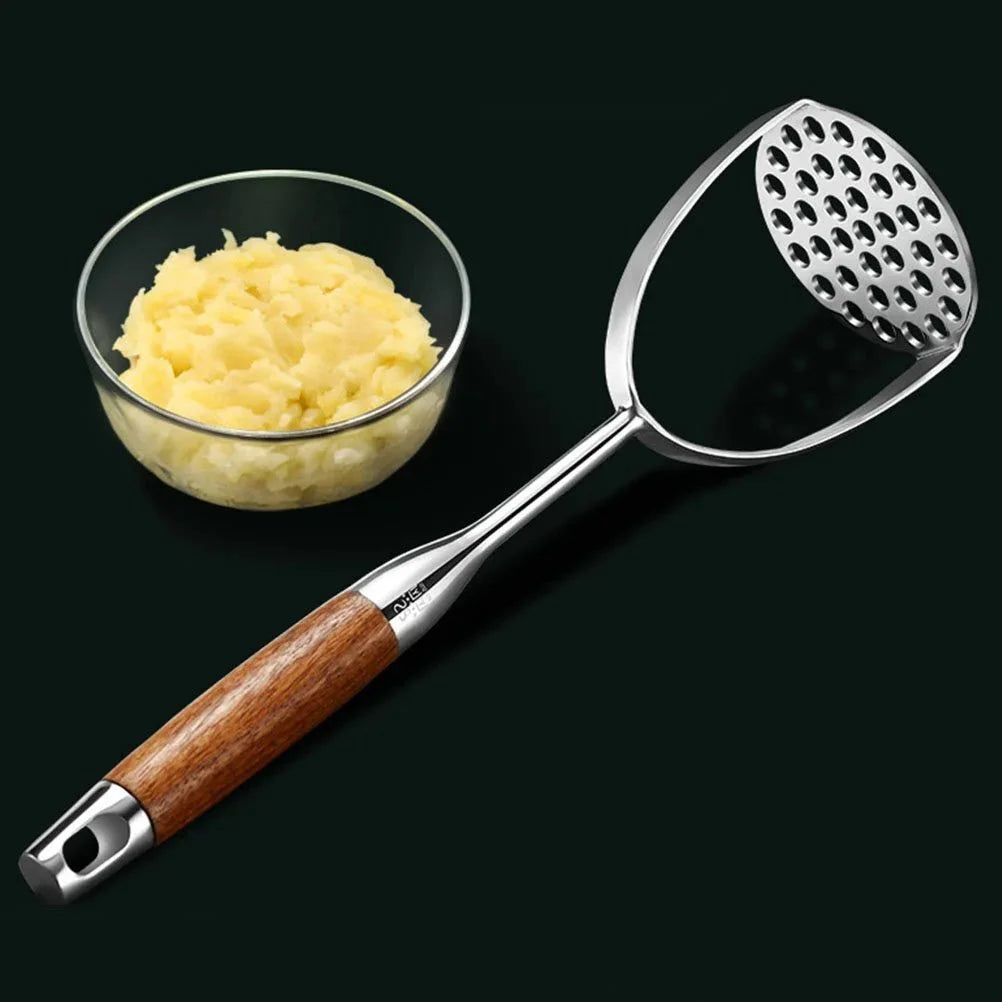 Küchenhelfer | Edelstahl Kartoffelstampfer mit Ergonomischem Holzgriff | Robuste Konstruktion für Einfaches Pürieren 0