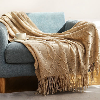 Kuscheldecke | Einfarbige Strickdecke mit Geometrischem Design | Vielseitige Wolldecke für Komfort und Stil 17