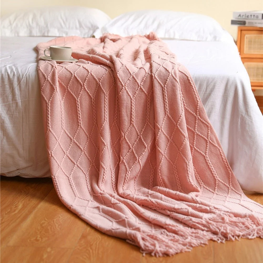 Kuscheldecke | Einfarbige Strickdecke mit Geometrischem Design | Vielseitige Wolldecke für Komfort und Stil 20