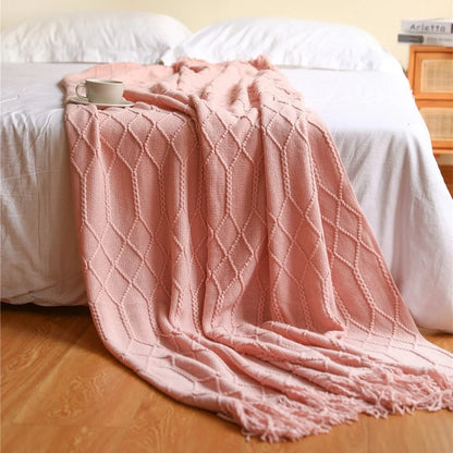 Kuscheldecke | Einfarbige Strickdecke mit Geometrischem Design | Vielseitige Wolldecke für Komfort und Stil 20