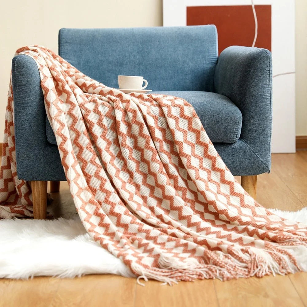 Kuscheldecke | Einfarbige Strickdecke mit Geometrischem Design | Vielseitige Wolldecke für Komfort und Stil 23