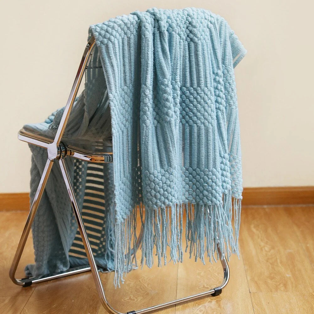 Kuscheldecke | Einfarbige Strickdecke mit Geometrischem Design | Vielseitige Wolldecke für Komfort und Stil 25