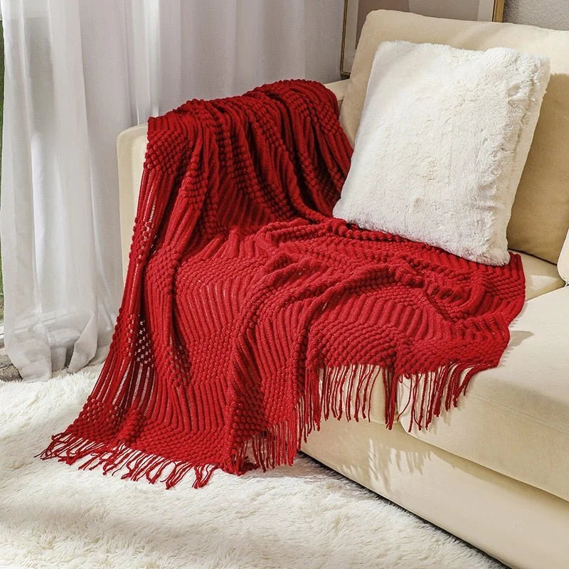 Kuscheldecke | Einfarbige Strickdecke mit Geometrischem Design | Vielseitige Wolldecke für Komfort und Stil 28
