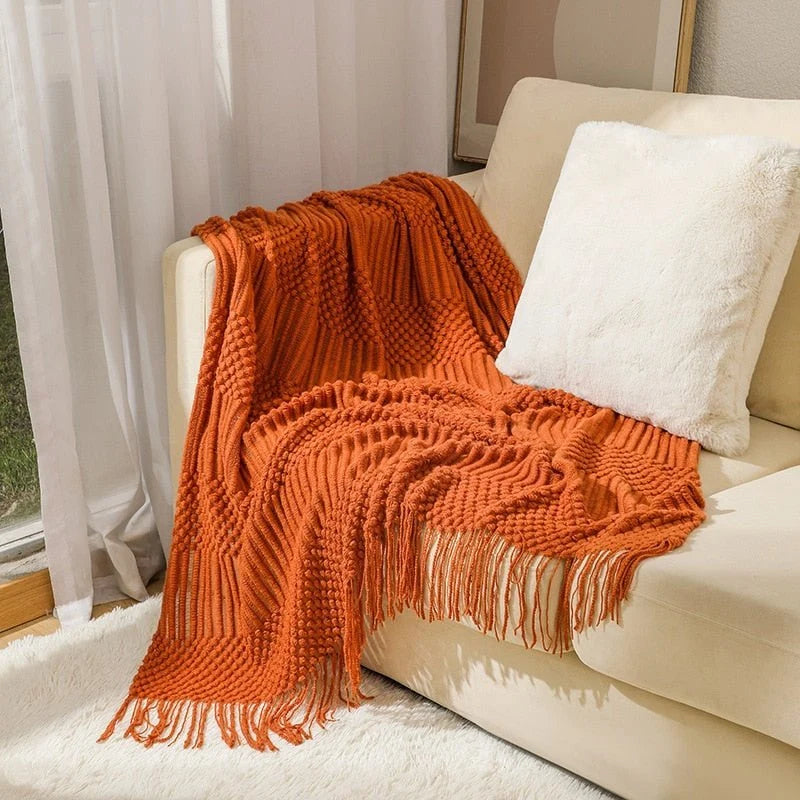 Kuscheldecke | Einfarbige Strickdecke mit Geometrischem Design | Vielseitige Wolldecke für Komfort und Stil 30
