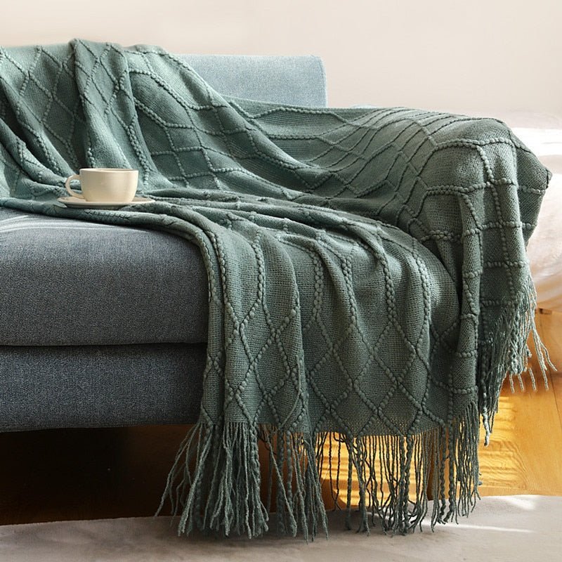 Kuscheldecke | Einfarbige Strickdecke mit Geometrischem Design | Vielseitige Wolldecke für Komfort und Stil 31