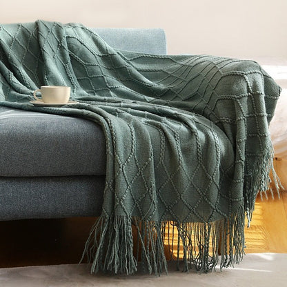 Kuscheldecke | Einfarbige Strickdecke mit Geometrischem Design | Vielseitige Wolldecke für Komfort und Stil 31