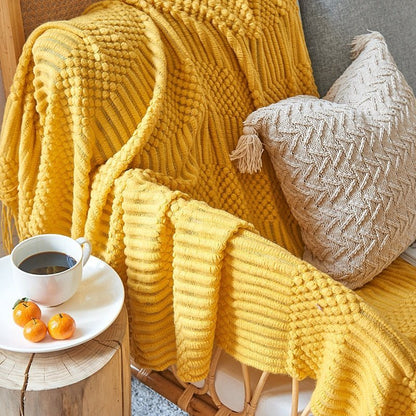 Kuscheldecke | Einfarbige Strickdecke mit Geometrischem Design | Vielseitige Wolldecke für Komfort und Stil 8