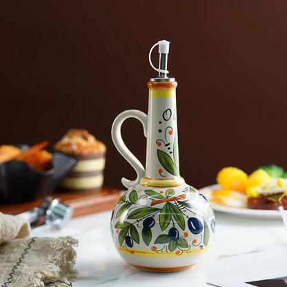 Mediterrane Keramik-Ölflasche | Dekorativer Essigspender mit Ausgießer | Ideal für Kochen und Servieren 3
