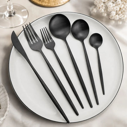 Minimalistisches Edelstahl-Besteckset | 30-teiliges Set mit 5 Gedecken für elegantes Essen 0
