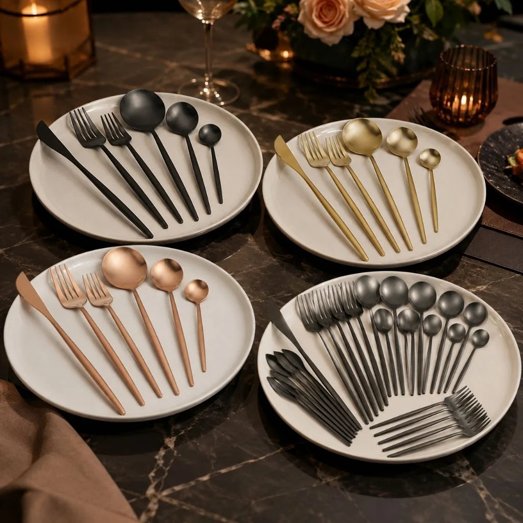 Minimalistisches Edelstahl-Besteckset | 30-teiliges Set mit 5 Gedecken für elegantes Essen 1