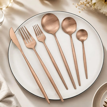 Minimalistisches Edelstahl-Besteckset | 30-teiliges Set mit 5 Gedecken für elegantes Essen 10
