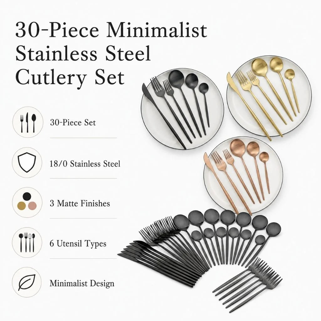 Minimalistisches Edelstahl-Besteckset | 30-teiliges Set mit 5 Gedecken für elegantes Essen 2