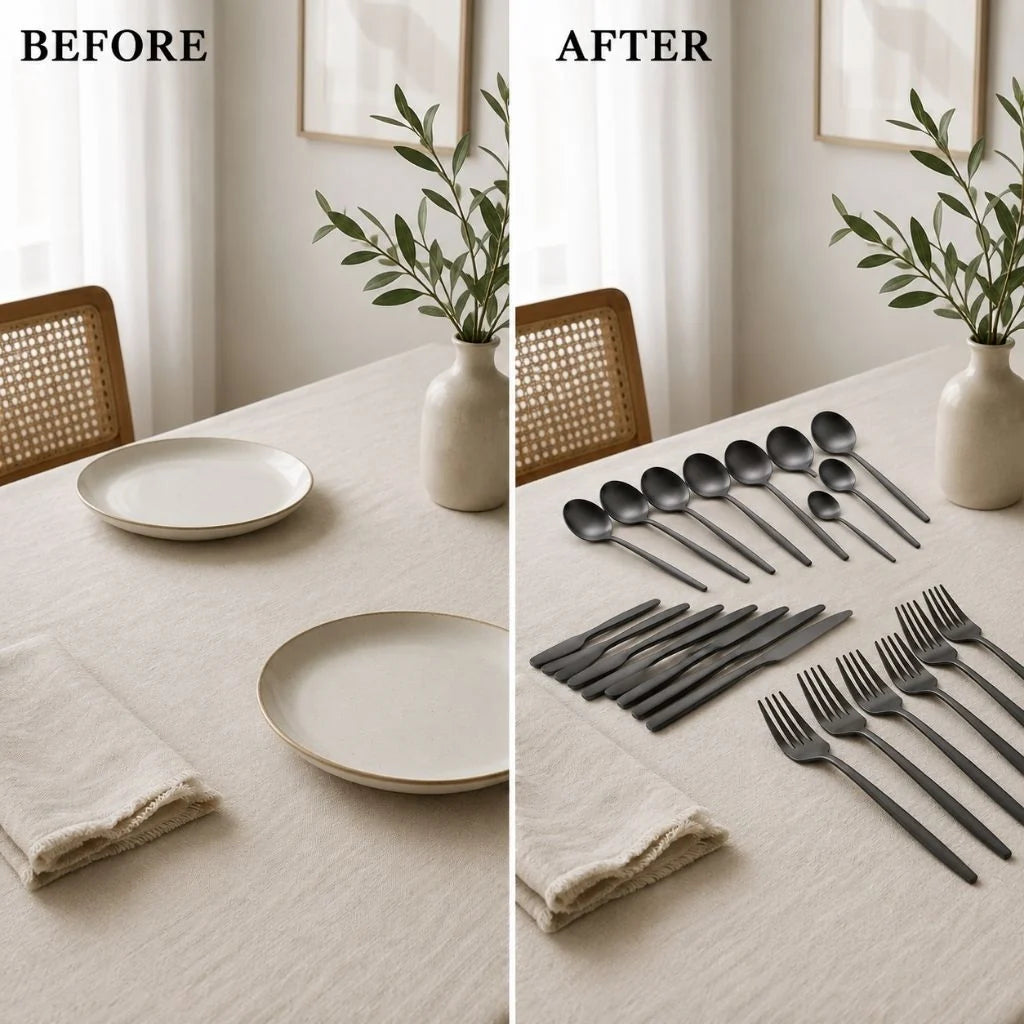 Minimalistisches Edelstahl-Besteckset | 30-teiliges Set mit 5 Gedecken für elegantes Essen 3