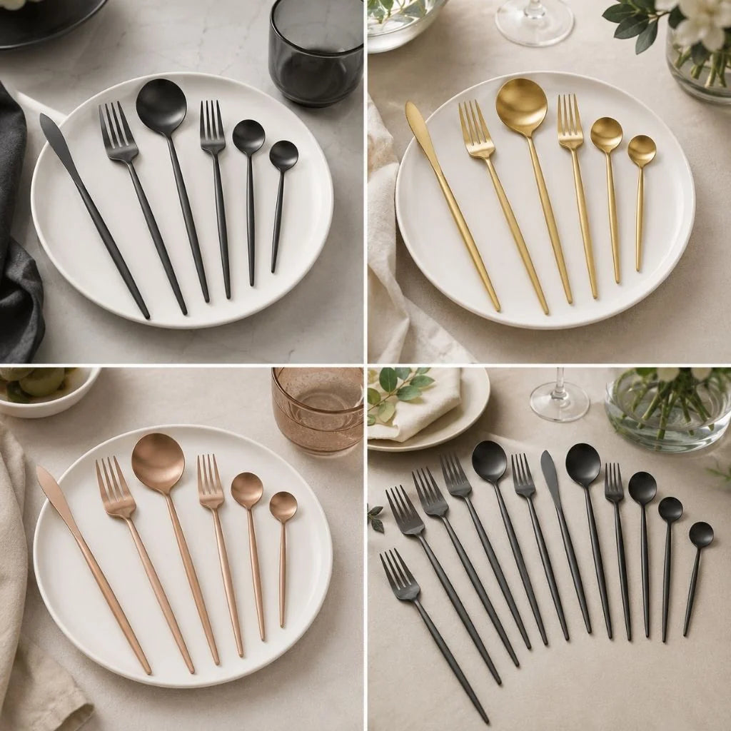 Minimalistisches Edelstahl-Besteckset | 30-teiliges Set mit 5 Gedecken für elegantes Essen 5