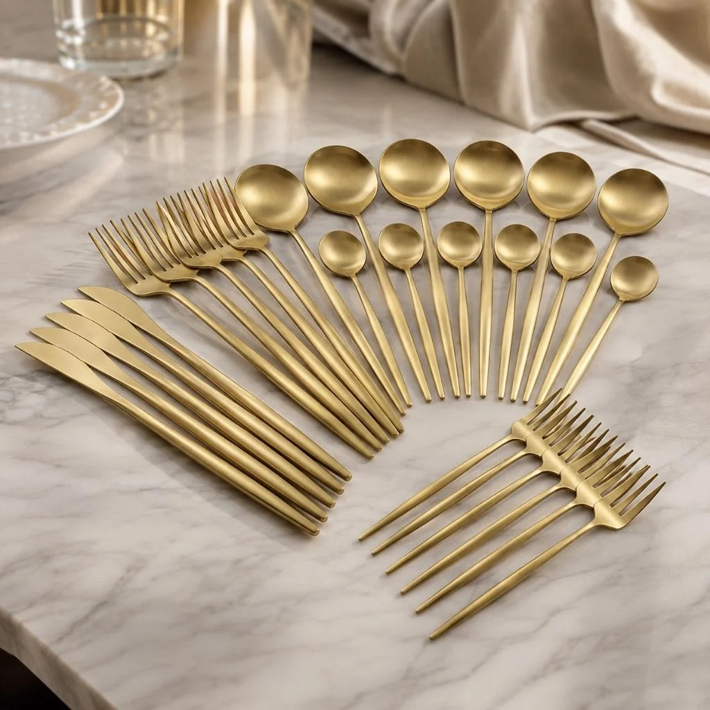 Minimalistisches Edelstahl-Besteckset | 30-teiliges Set mit 5 Gedecken für elegantes Essen 7