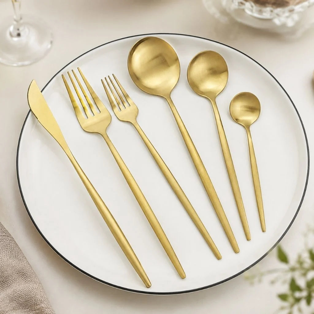 Minimalistisches Edelstahl-Besteckset | 30-teiliges Set mit 5 Gedecken für elegantes Essen 9
