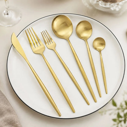 Minimalistisches Edelstahl-Besteckset | 30-teiliges Set mit 5 Gedecken für elegantes Essen 9