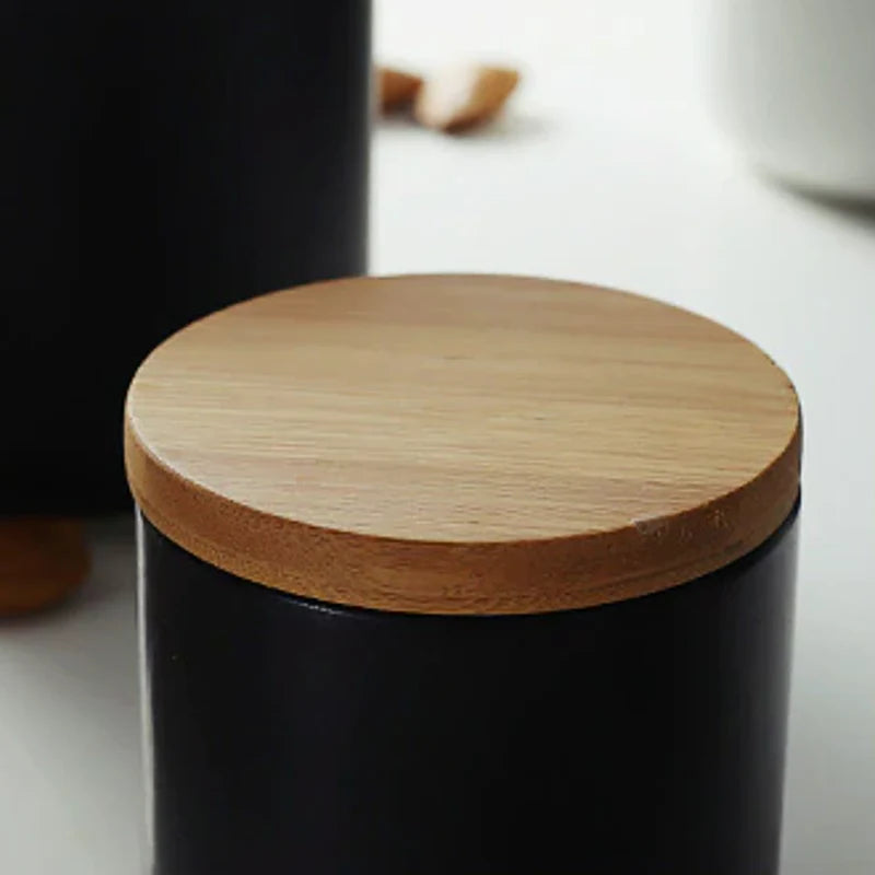 Moderne Keramik-Vorratsdosen mit Holzdeckel | Stilvolle Küchenaufbewahrung für Langlebigkeit und Frische 5