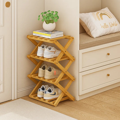 Modulares Schuhregal aus Bambus | Zickzack-Design für Platzsparende Aufbewahrung | Modernes Schuhgestell für Stil und Funktionalität 0
